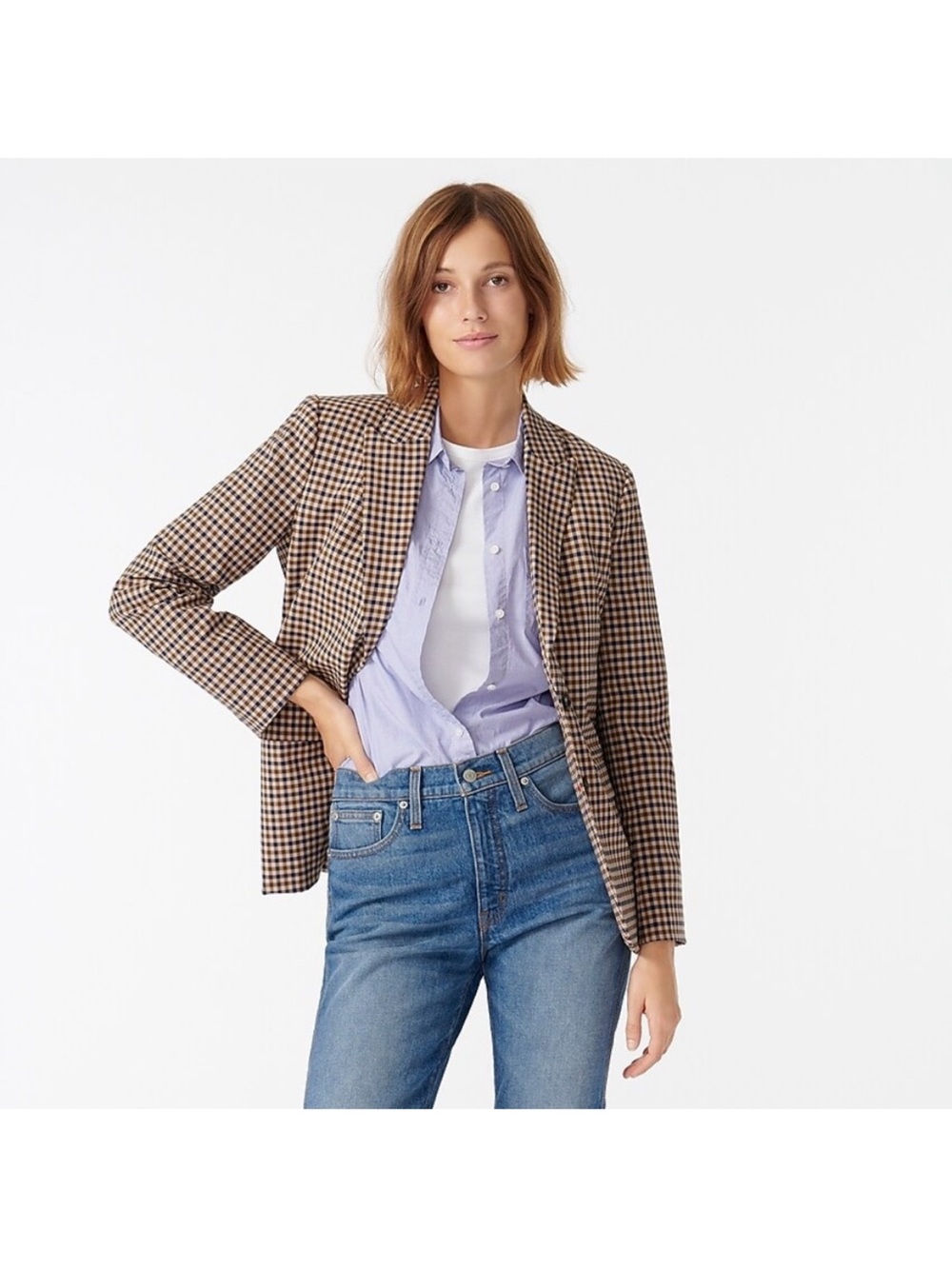 J Crew Boyfriend Blazer in Plaid Italian Stretch Wool Tollegno 1900 Size 8